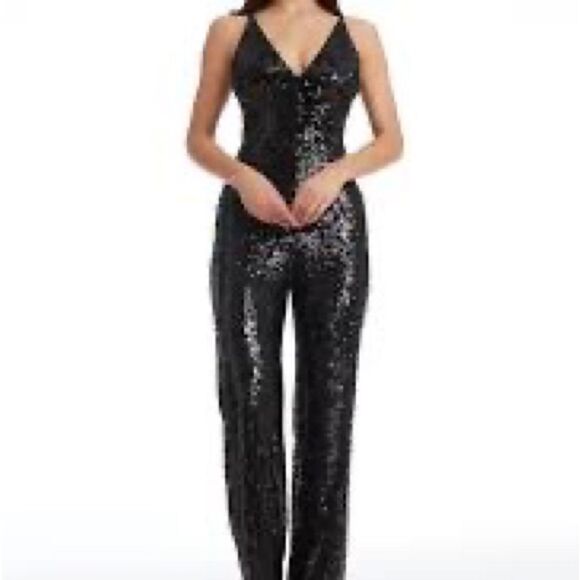 NWT Dress the Population Charlie Plunging Sequin Jumpsuit Sz M - Picture 3 of 12